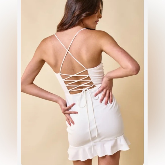 NWT Blue Blush white ruffled mini dress lined small (bin J) - Picture 3 of 16